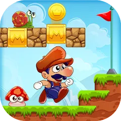 Super Bino Go screenshot showing a level with multiple platforms and enemies