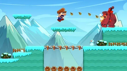 Super Bino Go screenshot focusing on collected coins and hearts