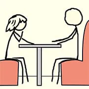 Characters gathered around a lit table, appearing deep in discussion or contemplation