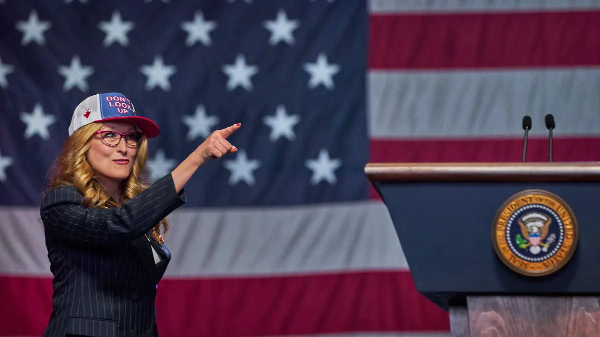 Meryl Streep as the President of the United States in a still from 