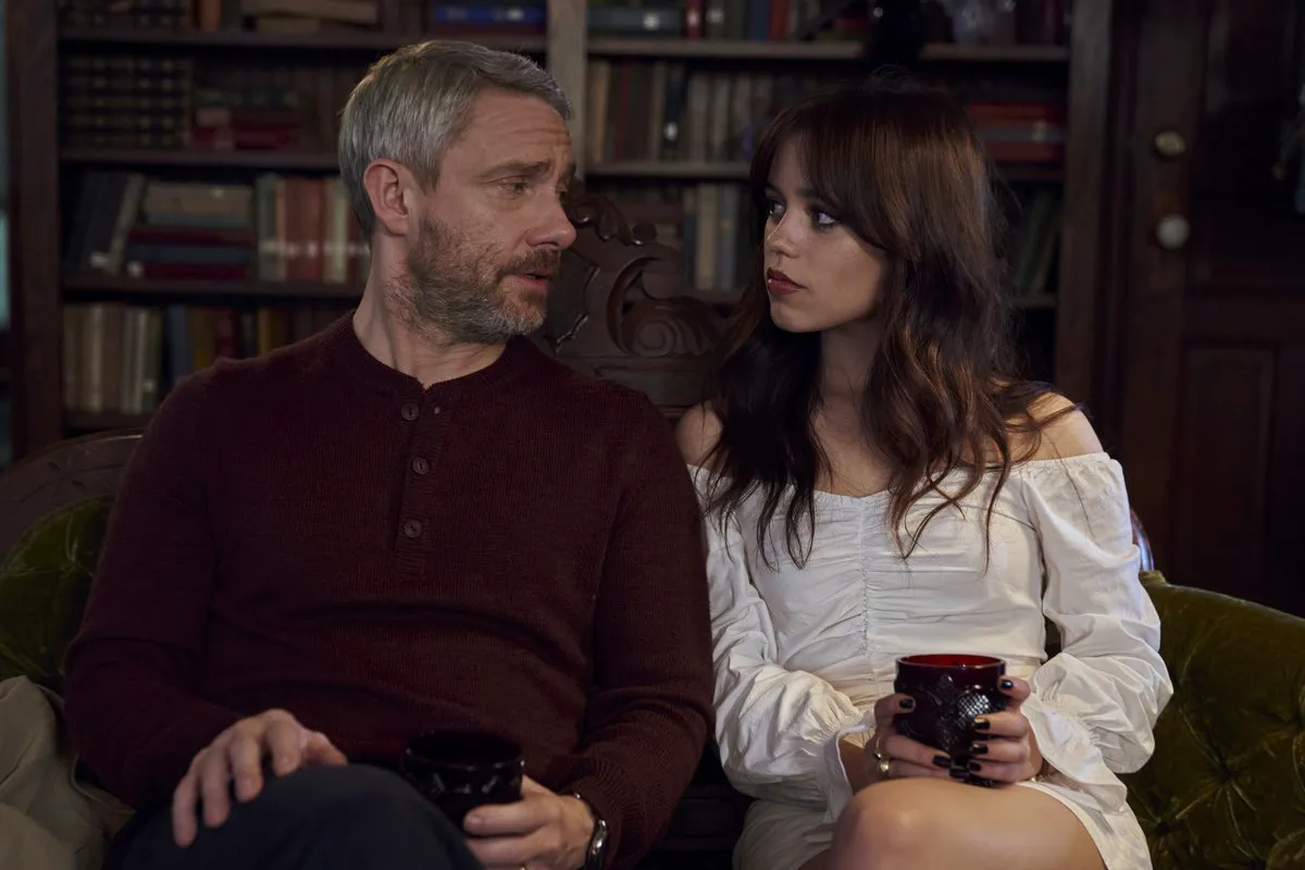 Martin Freeman as Jonathan and Jenna Ortega as Cairo in 