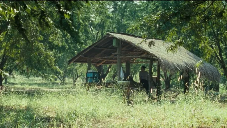 A close-up of Uncle Boonmee, lost in thought, conveying the film's contemplative mood.