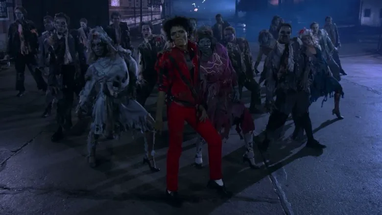 A menacing zombie rising from the grave in Michael Jackson's Thriller.
