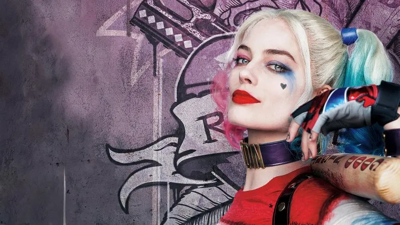 A stylized close-up of a key character from the Suicide Squad.
