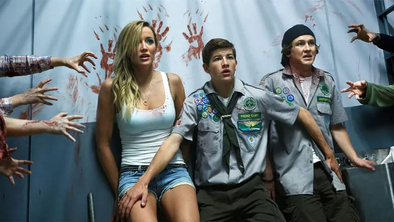 A scene of intense action featuring lead characters escaping a precarious situation.