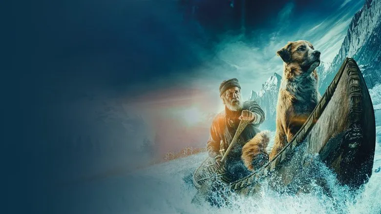 Buck standing proudly in the snowy landscape among other wild animals, signifying his final embrace of the wilderness.