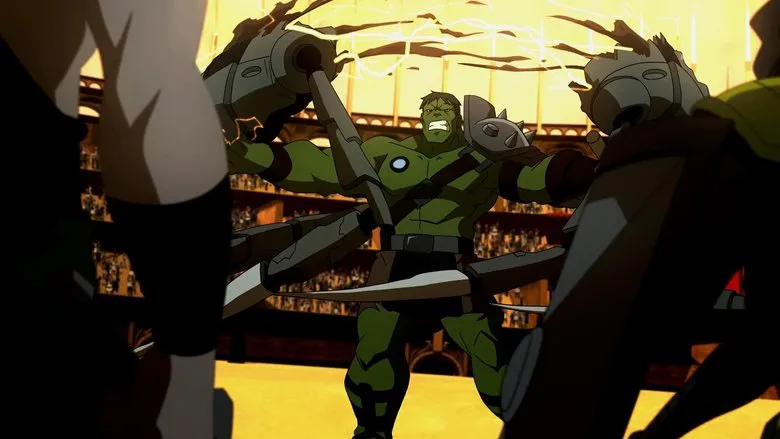 The Grandmaster sits on his ornate throne with his bodyguard Topaz beside him.