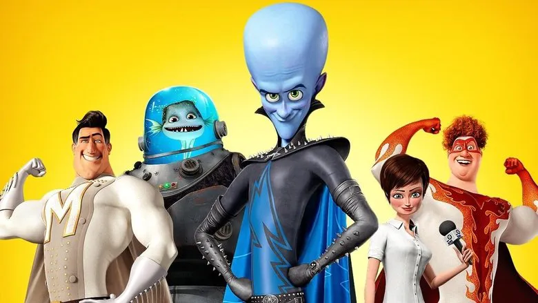 Megamind dodging in a dynamic action sequence