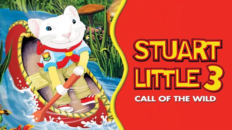 Stuart Little, wearing a small helmet and goggles, ready for an adventure in his miniature red sports car.