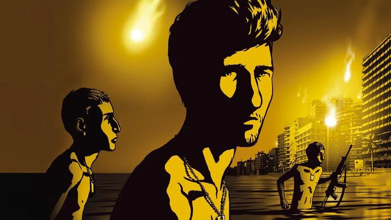 A haunting scene from Waltz with Bashir showing a soldier in a dreamlike sequence.