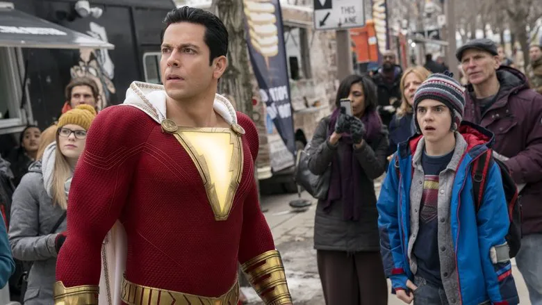 Shazam engaging in a thrilling fight scene
