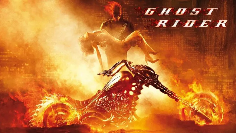 The Ghost Rider, ready to strike, with a backdrop of chaotic energy