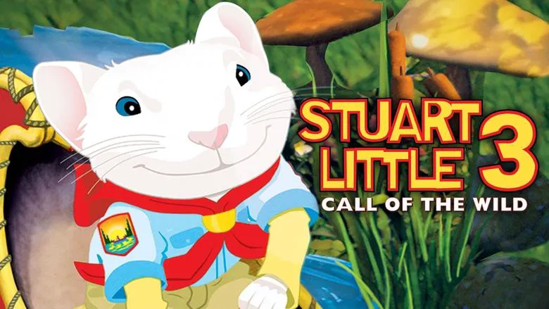 The movie poster for 'Stuart Little', showing the mouse in a red car with George and Snowbell in the background, signifying the blend of live-action and animation.