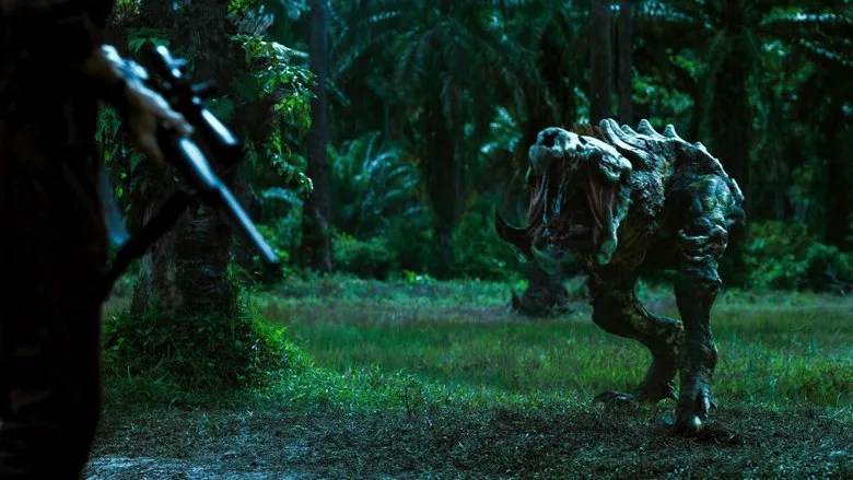 A wider shot providing a glimpse into the fantastical world of Monster Island, showing diverse characters and landscapes