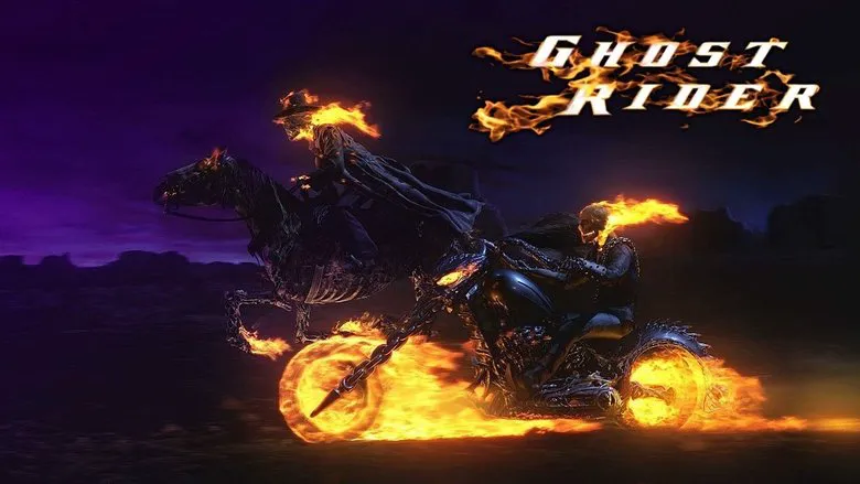 The Ghost Rider delivering a powerful blow with his flaming chain