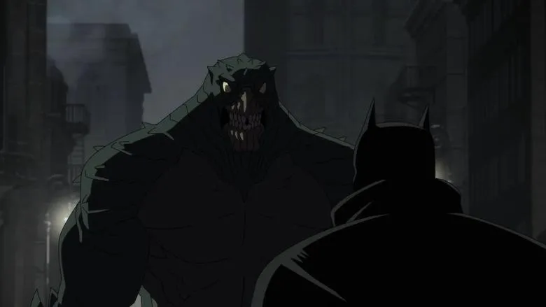 Batman grappling through Gotham
