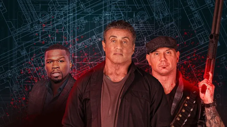 A character, possibly Sylvester Stallone, looking on in what appears to be a dimly lit, industrial-style set.